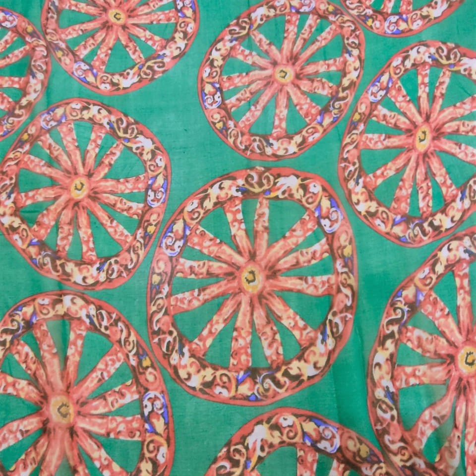 Wheel Of Art (Brown) Print On Silk Chiffon S23-SCPS266