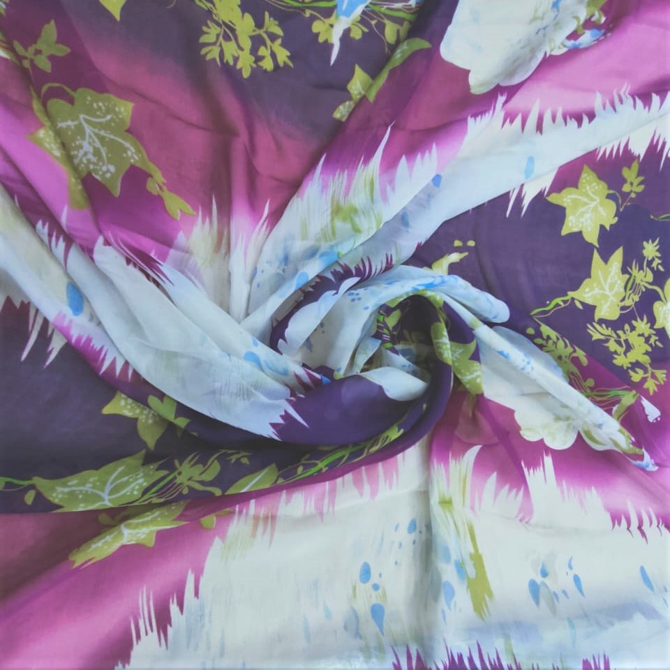 Aztech Leaf Print On Silk Chiffon S23-SCPS108