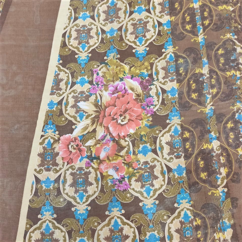 Golden Base Floral Print On Silk Chiffon S23-SCPS153