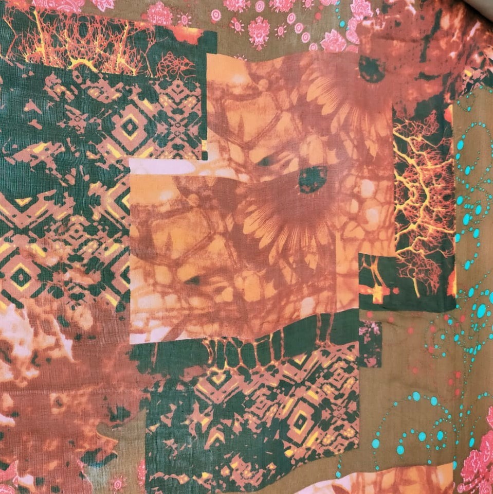 Red Aztech Print On Silk Chiffon S23-SCPS192