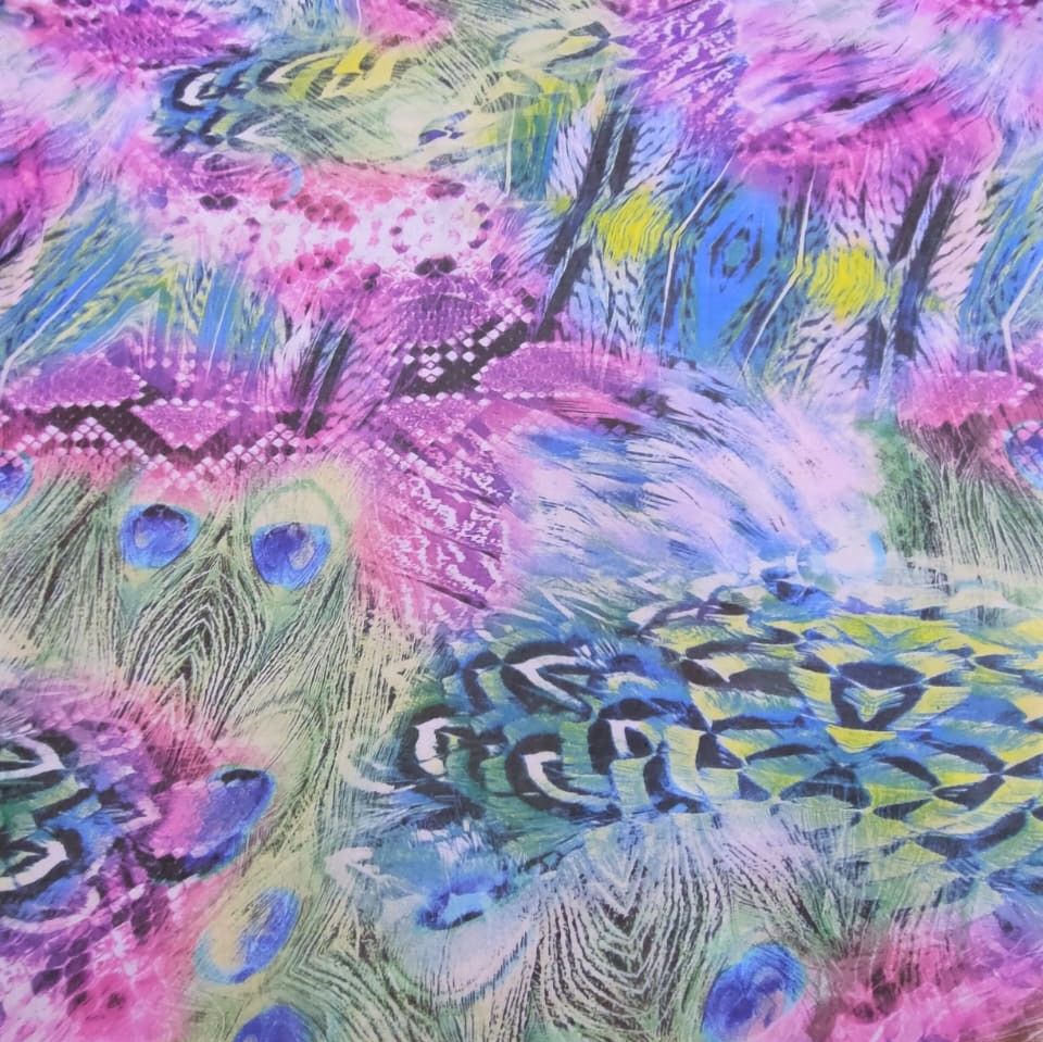 Peacock Print On Silk Chiffon S23-SCPS182