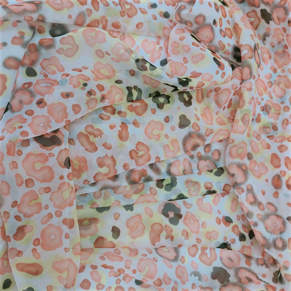 Pink Leopard Print On Flat Chiffon FCPS151