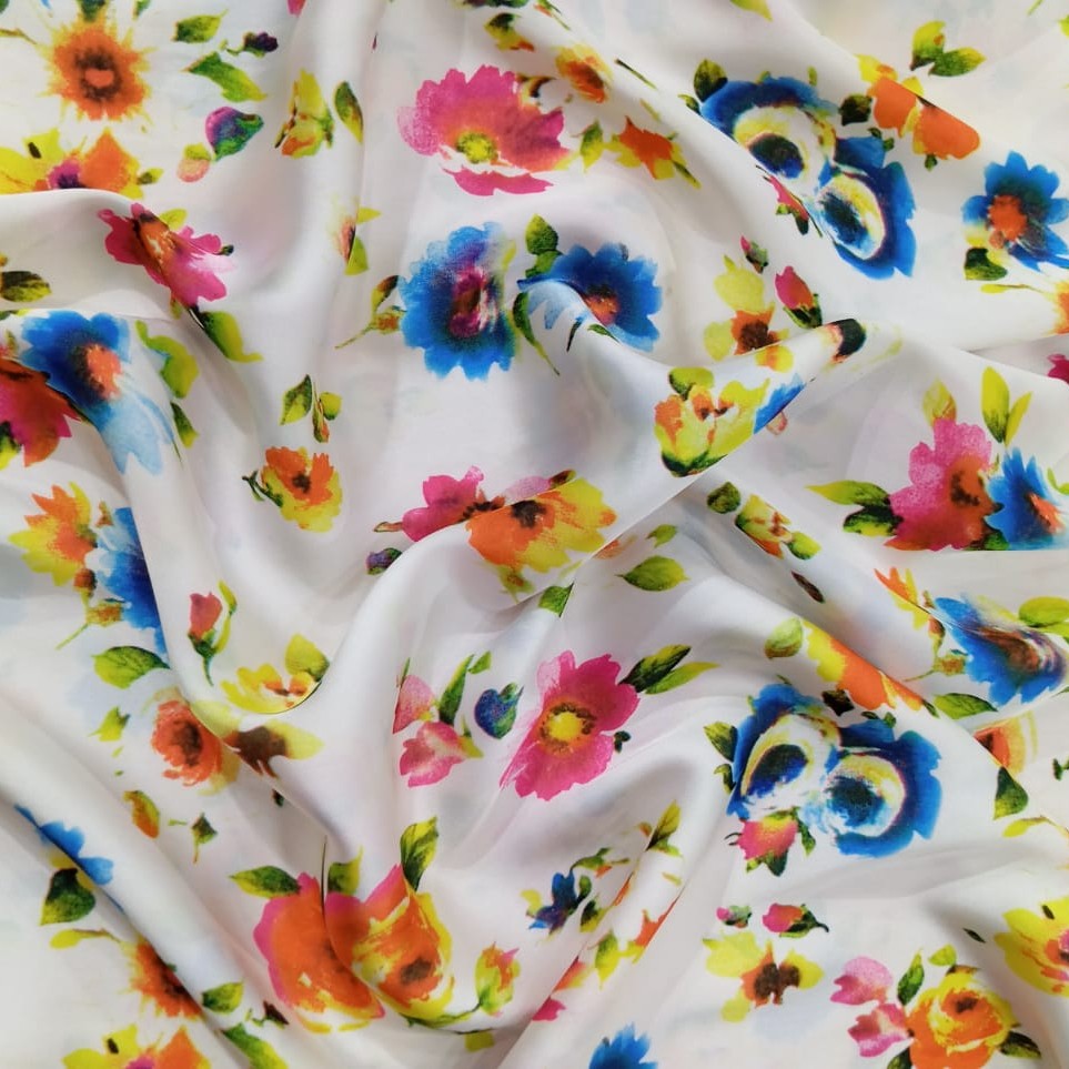Multi Colour Floral Art Print On Korean Satin S2 KSPS75