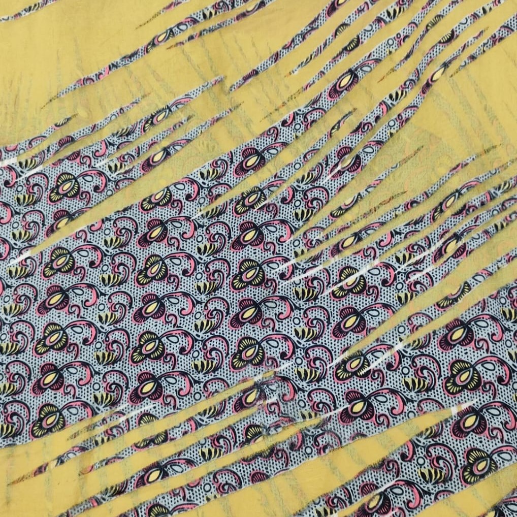 Yellow Print On Silk Satin Burnout