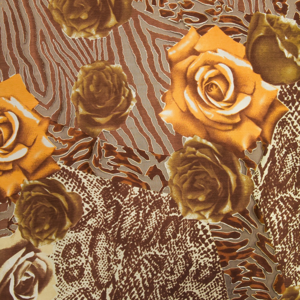 Burn Roses Print On Silk Satin Burnout