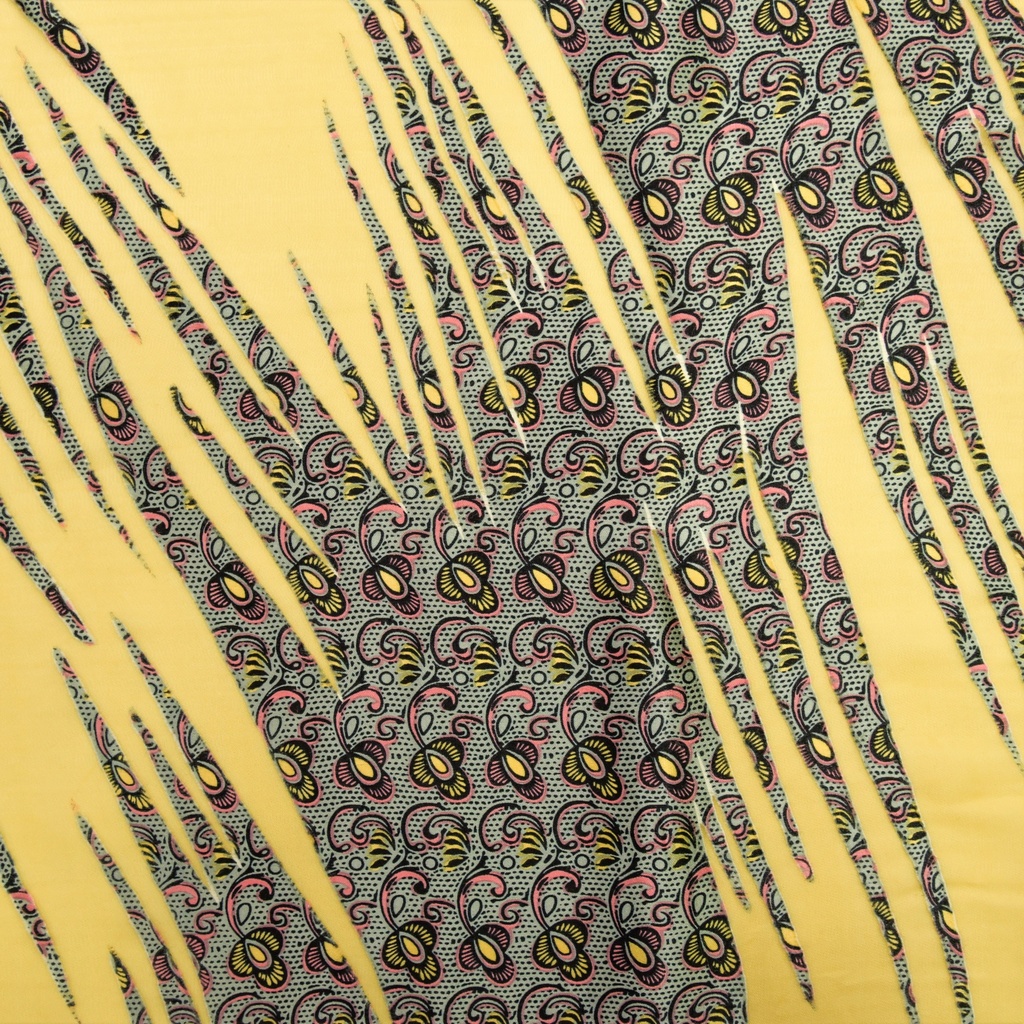 Yellow Flare Print On Silk Satin Burnout