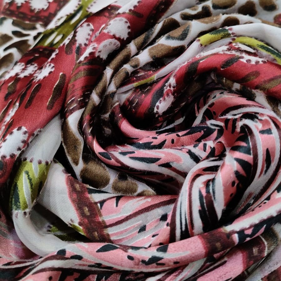 Abstract Print On Silk Satin Burnout