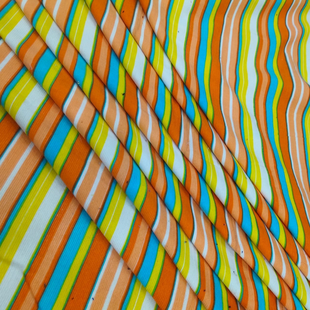Multi Color Stripes Print On Cotton Corduroy Fabric