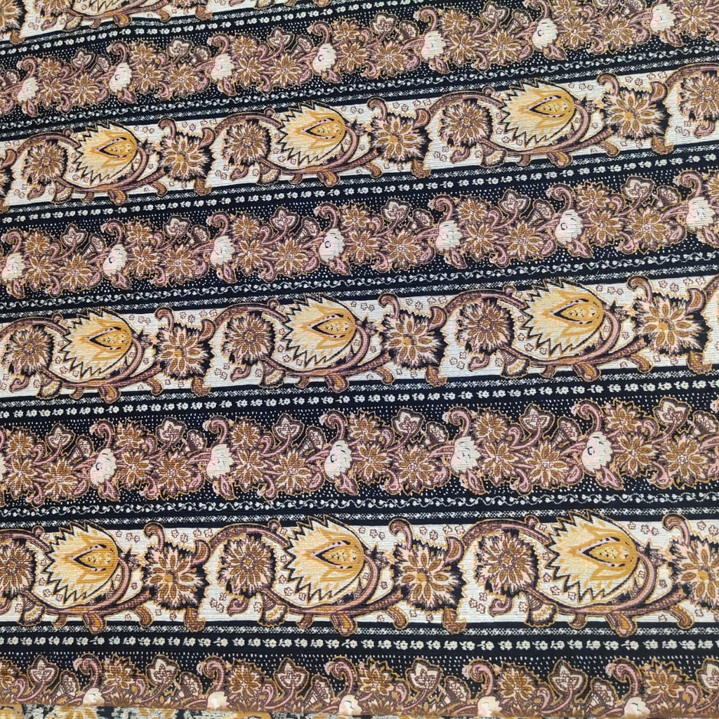 Brown Ethnic Floral Print On Cotton Corduroy Fabric