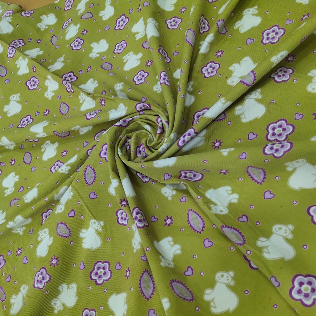 Light Green Kids Print On Cotton Corduroy Fabric