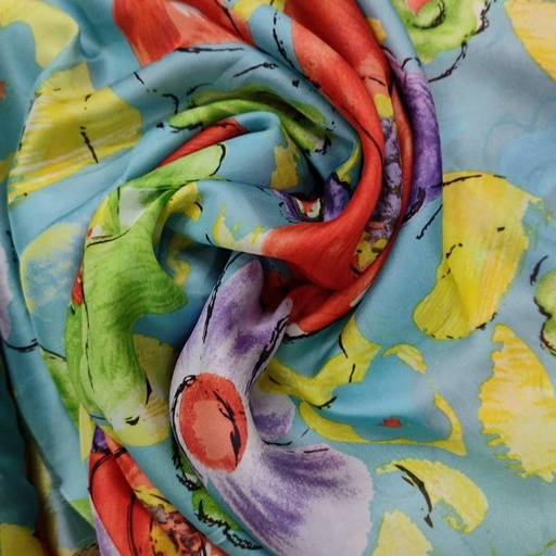 Ocean Base Floral Print On Korean Satin S23 KSPS79