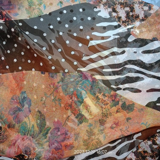 Brown & Black Marble Print On Habutai Satin S24 HSPS38