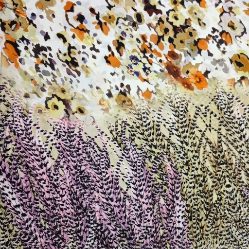 White Base Border Floral Print On Habutai Satin S24 HSPS78