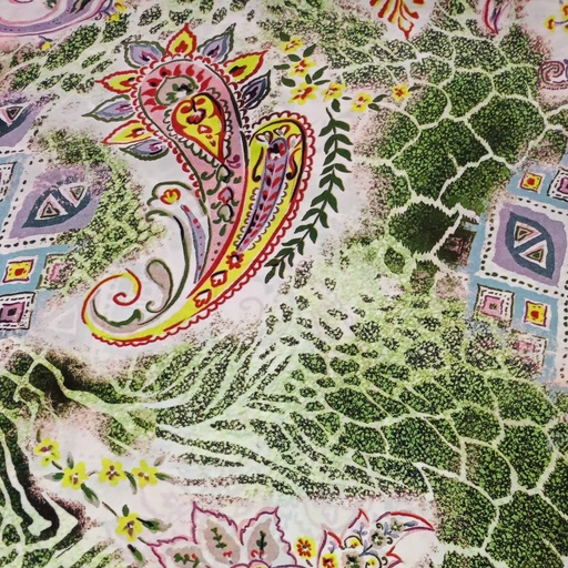 Green Base Abstract Pasiley Print On Habutai Satin S24 HSPS37