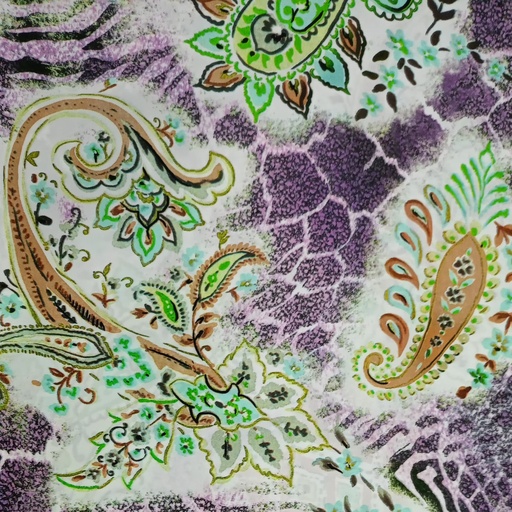 Voilet Base Brown Paisley Print On Habutai Satin S24 HSPS42