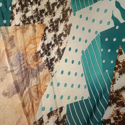 Blue & Brown Marble Print On Habutai Satin S24 HSPS08