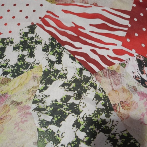 Red & White Marble Print On Habutai Satin S24 HSPS48