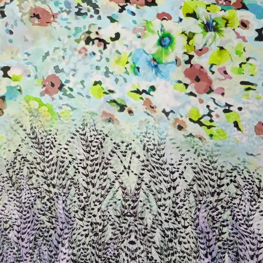 Sky Base Border Floral Print On Habutai Satin S24 HSPS58