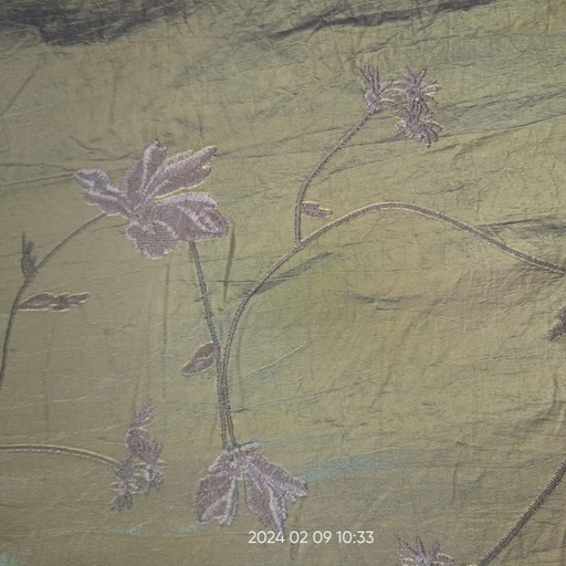 Olive Base Floral Prints On Embroidered Taffeta ETPS04