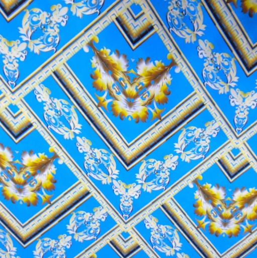 Sky Blue Base Chevron Print On Korean Satin S23 KSPS103