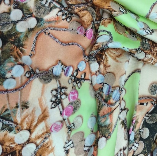 Green Traditional Print On Korean Satin S23 KSPS55
