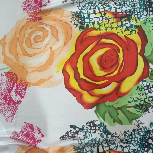 Orange & Red Rose Print On Habutai Satin S24 HSPS22