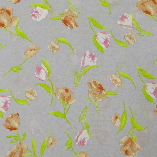 Creamy Base Flower Print On Habutai Satin S24 HSPS71