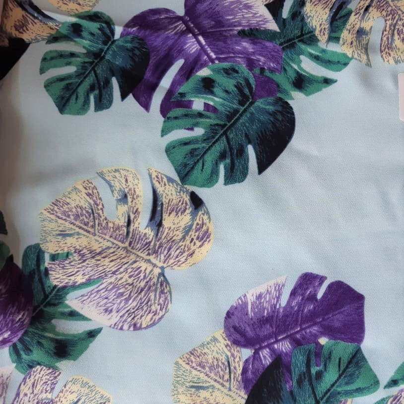 Tropical Vibes (Purple) Print On Banana Crepe S23 BCPS26