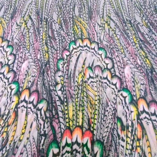 Peacock Far Print On Korean Satin S24 KSPS74