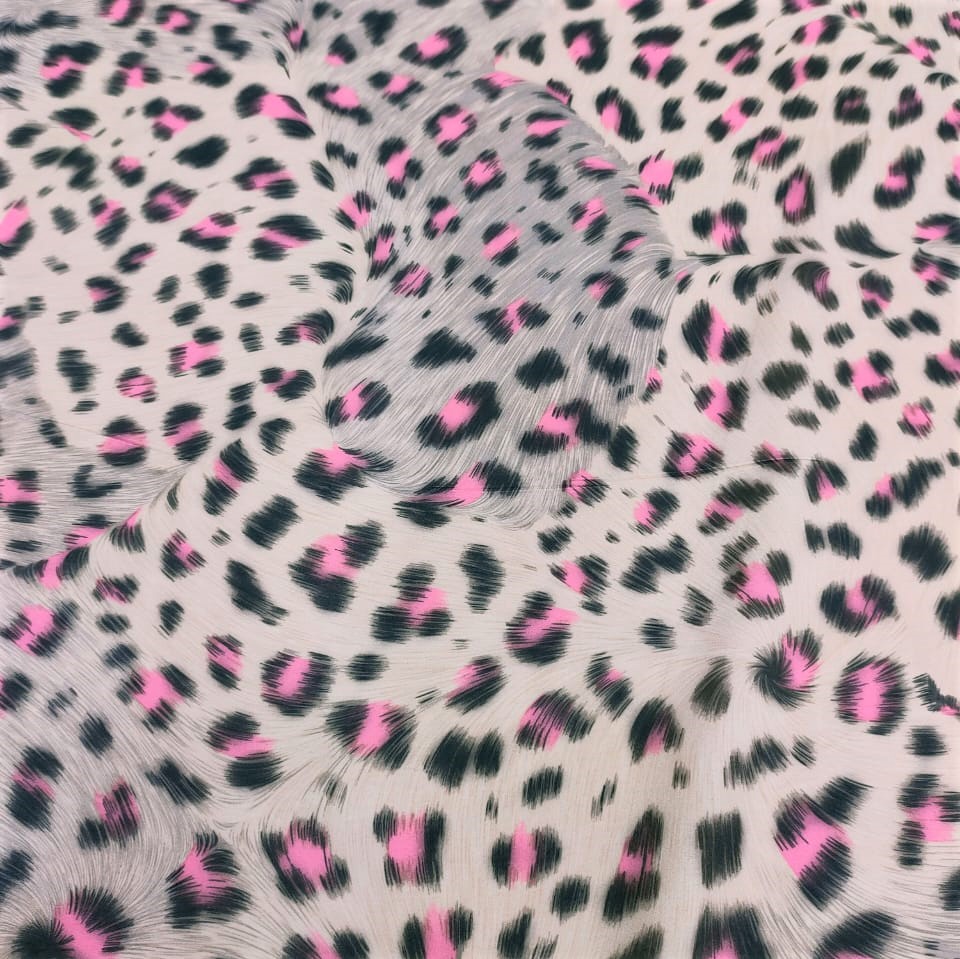 Gray Black Pink Leopard Print On Royal Georgette