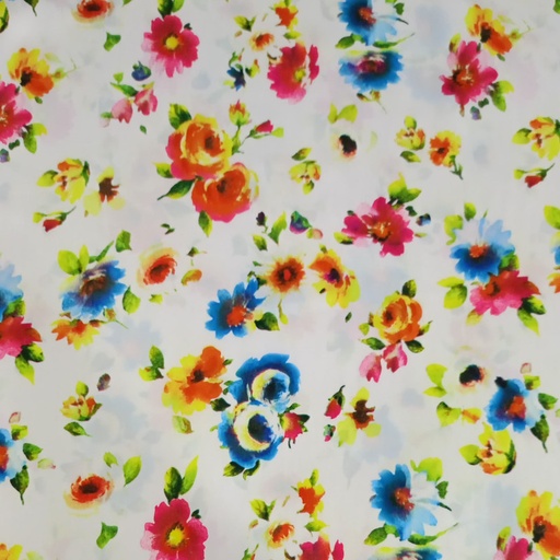 Multi Colour Floral Art Print On Korean Satin S2 KSPS75