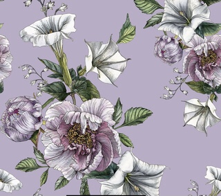 Voilet Base Hibiscus Flower Print On Korean Satin SS22A-KSPA42