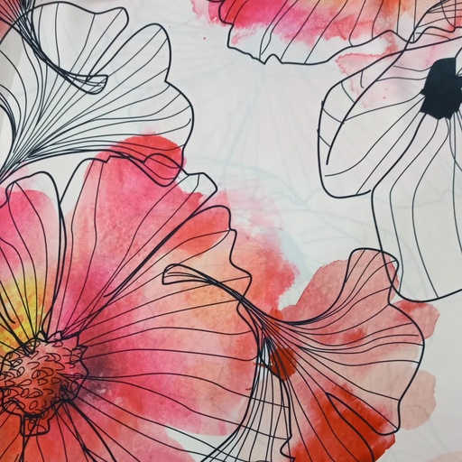 Bloosom Red Flowers Print On Korean Satin SS22A-KSPA63
