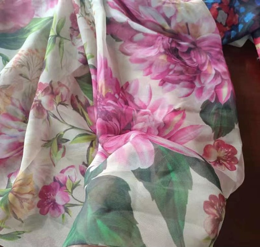 Pink Floral Garden Print On Korean Satin SS22A KSPA75