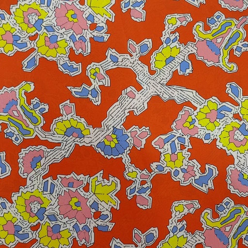 Orange Base Floral Print On Korean Satin SS22N KSPB93